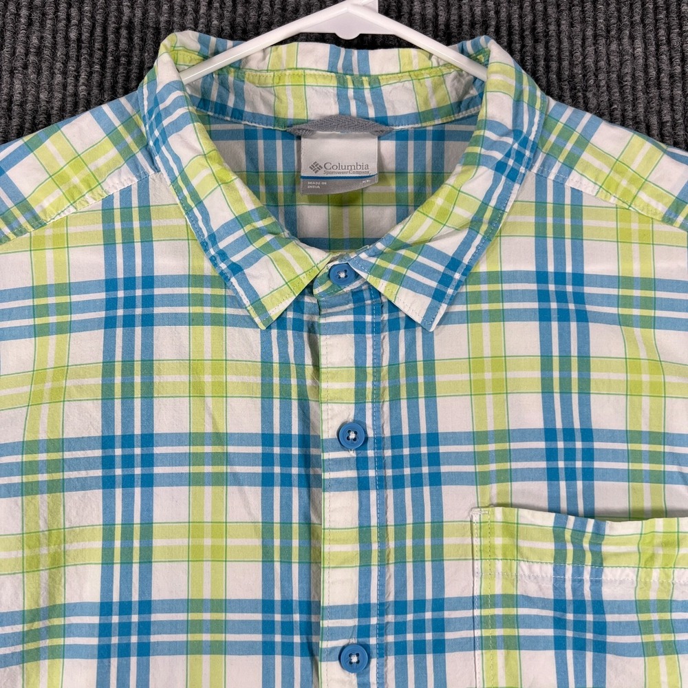 Columbia‎ Mens Shirt XL Extra Large Blue Plaid Short Sleeve Button Up Outdoor